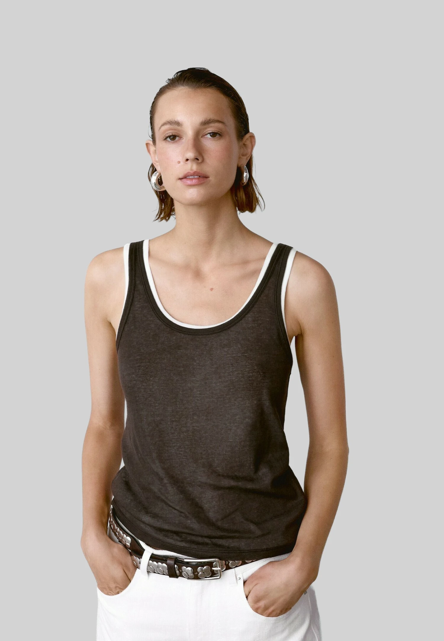 Massimo Dutti DOUBLE-STRAP WITH ROUND NECK - Basic T-shirt - Dark Brown 3 Massimo Dutti DOUBLE-STRAP WITH ROUND NECK - Basic T-shirt - Dark Brown