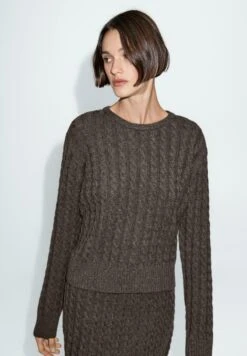 Massimo Dutti CABLE WITH CREW NECK - Jumper - Mottled Brown