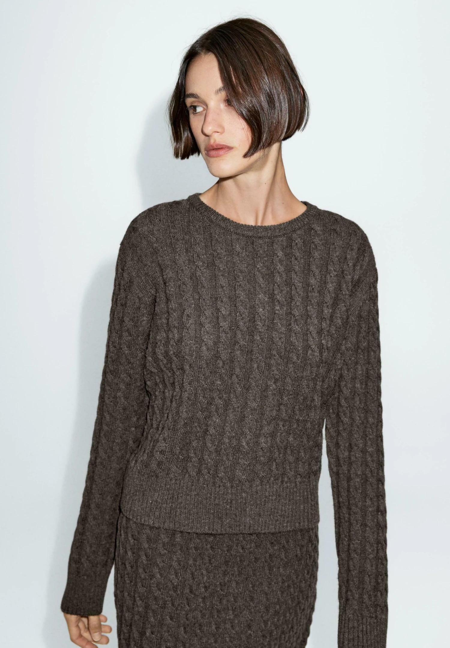 Massimo Dutti CABLE WITH CREW NECK - Jumper - Mottled Brown 3 Massimo Dutti CABLE WITH CREW NECK - Jumper - Mottled Brown