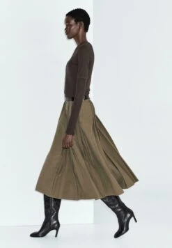 Massimo Dutti MIDI WITH WAIST DETAIL - Pleated Skirt - Light Brown -Massimo Dutti Shop 7c88724da7da4c0c8eb921543f671719