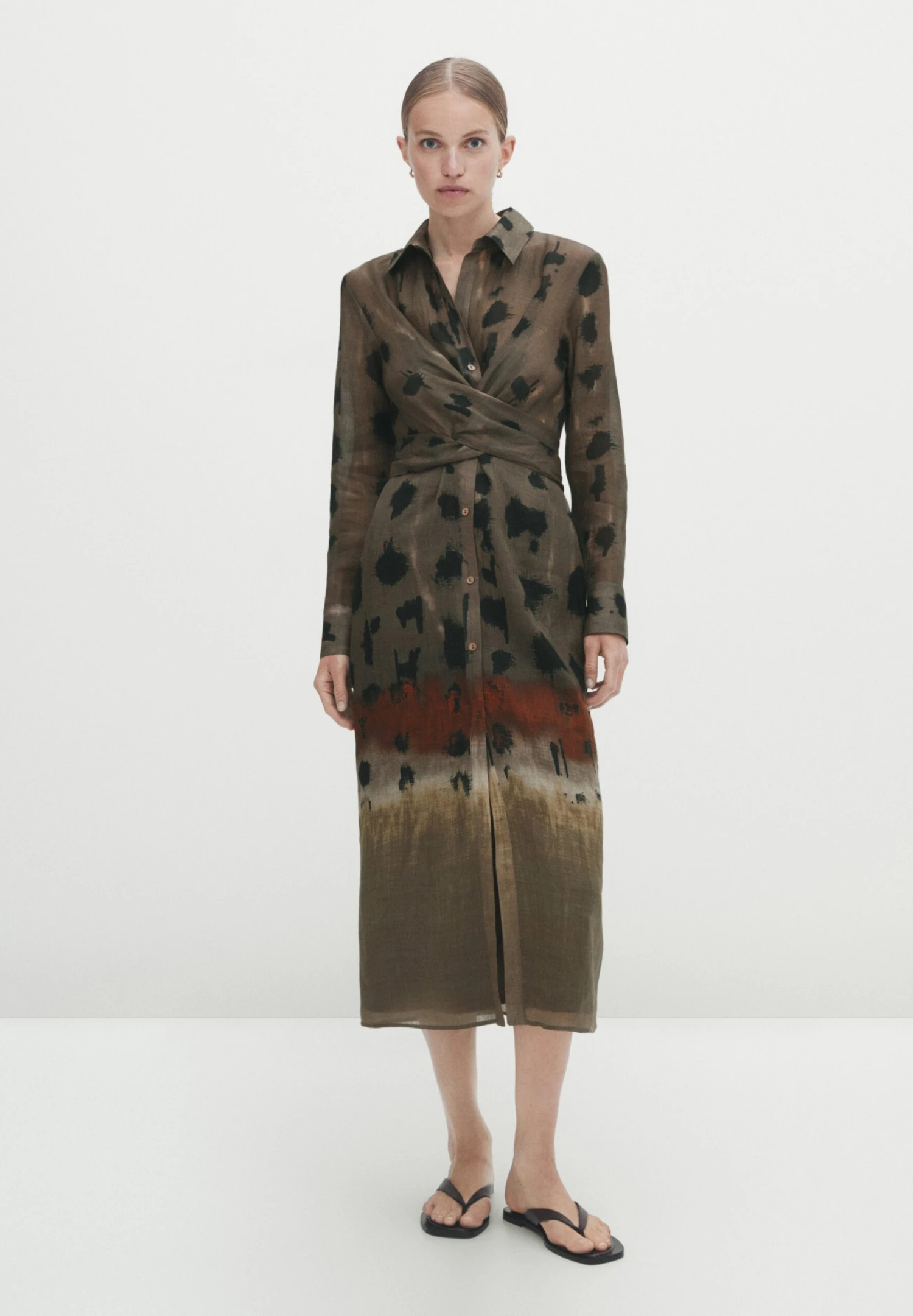 Massimo Dutti Printed With Knot - Shirt Dress - Brown 3 Massimo Dutti Printed With Knot - Shirt Dress - Brown