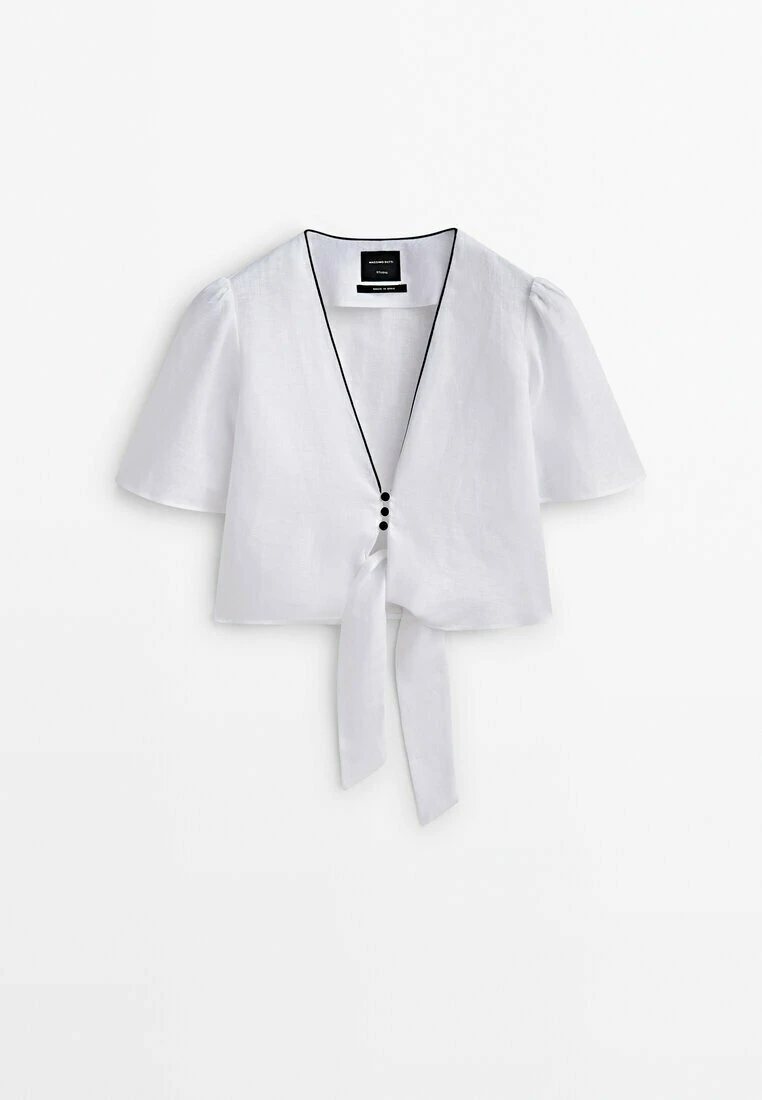 Massimo Dutti Studio With Knot And Contrast Detail - Blouse 10 Massimo Dutti Studio With Knot And Contrast Detail - Blouse - Image 8