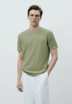 Massimo Dutti With Contrast Nautical - Basic T-Shirt - Khaki