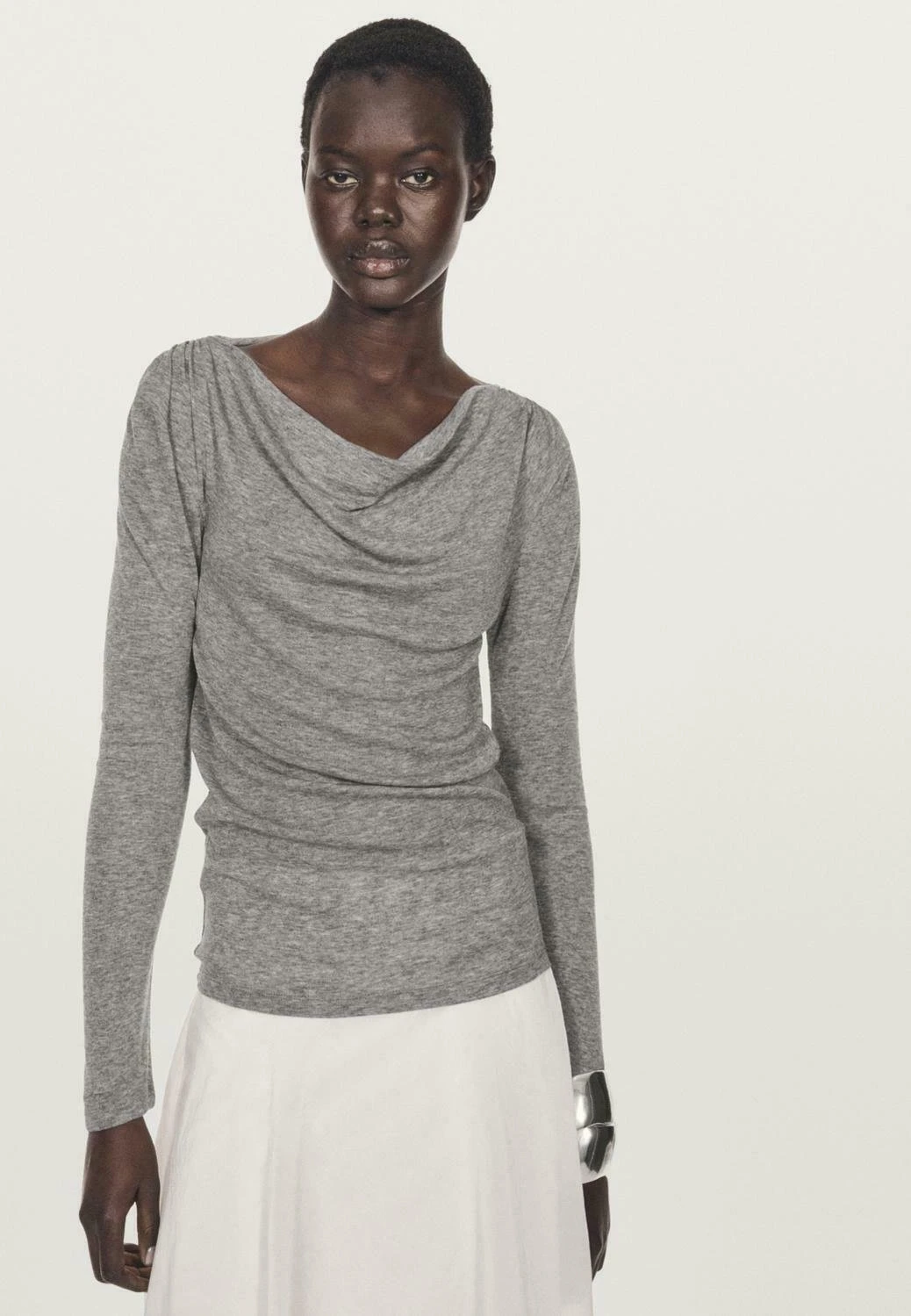 Massimo Dutti WITH DRAPED NECKLINE - Long Sleeved Top - Grey 5 Massimo Dutti WITH DRAPED NECKLINE - Long Sleeved Top - Grey - Image 3