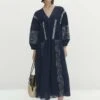 Massimo Dutti Blend Midi With Embroidery Detail - Day Dress - Dark Blue -Massimo Dutti Shop 80498f66e8bd41baabb36d4618745c3b