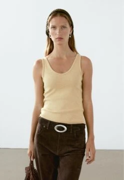 Massimo Dutti RIBBED STRAPPY SLEEVELESS - Top - Camel