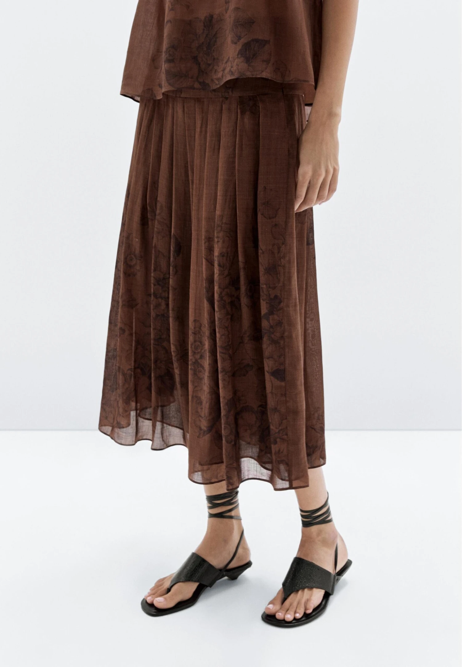 Massimo Dutti FLARED FLORAL PRINT MIDI - Pleated Skirt - Mottled Dark Brown 3 Massimo Dutti FLARED FLORAL PRINT MIDI - Pleated Skirt - Mottled Dark Brown