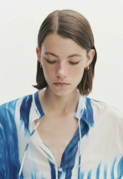 Massimo Dutti With Ikat Print And Ties- Button-Down Blouse - Neon Blue -Massimo Dutti Shop 807473f5e7064782a5087b93cacf3217