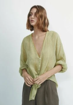 Massimo Dutti Waffle - Button-Down Blouse - Stone