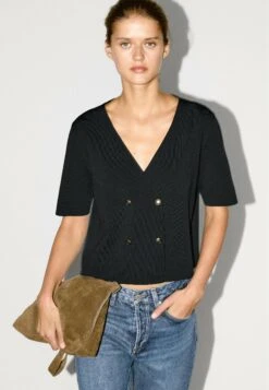 Massimo Dutti SHORT SLEEVE V-NECK WITH BUTTONS - Cardigan - Dark Blue