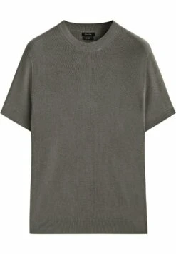Massimo Dutti Vertical Textured Short Sleeve - Basic T-Shirt - Khaki -Massimo Dutti Shop 8152eb8ad42b4c0fa2964cd23f50663f