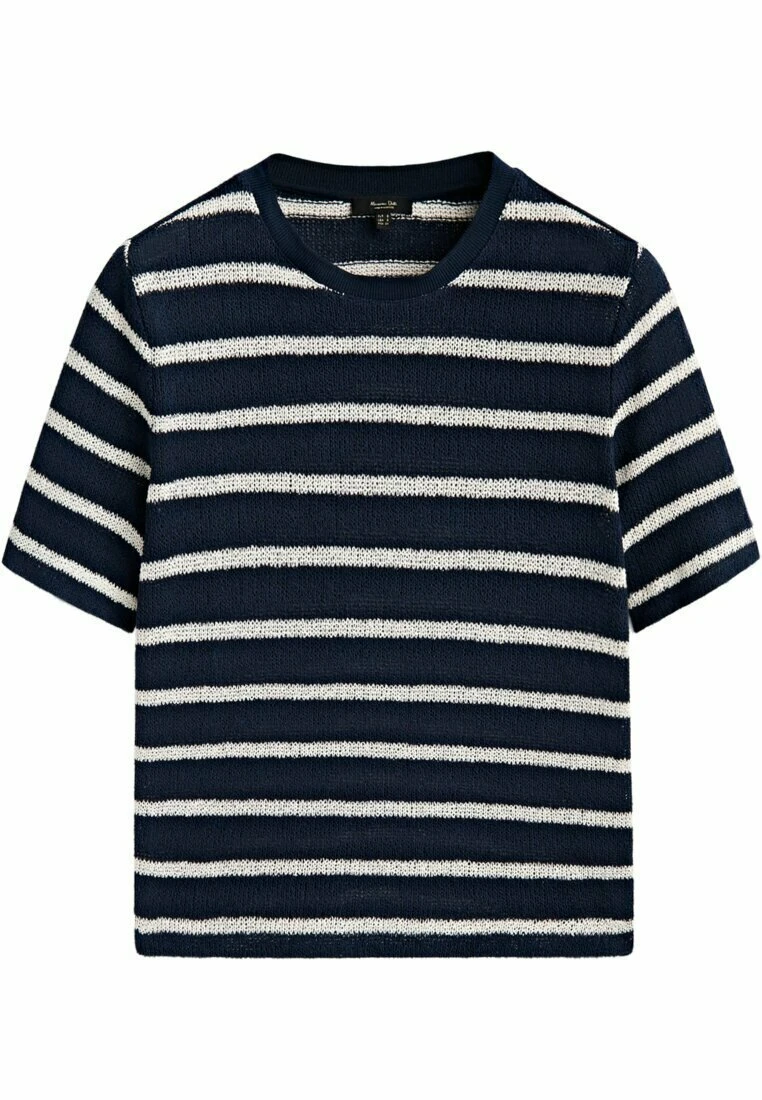 Massimo Dutti Textured Striped Blend - Print T-Shirt - Dark Blue 7 Massimo Dutti Textured Striped Blend - Print T-Shirt - Dark Blue - Image 5