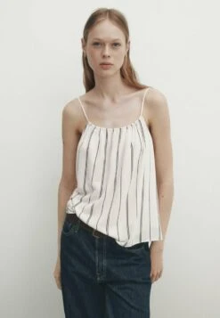 Massimo Dutti Striped Flowing Strappy- Top - Beige