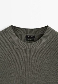 Massimo Dutti Vertical Textured Short Sleeve - Basic T-Shirt - Khaki -Massimo Dutti Shop 82f656100b4b43579d099b9f7809c528