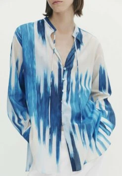 Massimo Dutti With Ikat Print And Ties- Button-Down Blouse - Neon Blue