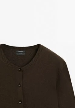 Massimo Dutti CREW NECK WITH RHINESTONE BUTTON DETAIL - Cardigan - Dark Brown -Massimo Dutti Shop 83823783c75c475e9849229e53e76d3c