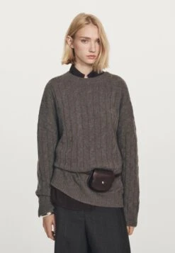 Massimo Dutti CABLE-KNIT SWEATER - Jumper - Dark Grey