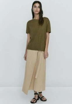 Massimo Dutti Short Sleeve- Basic T-Shirt - Khaki -Massimo Dutti Shop 83c6a913842249d180de7aa3032ee1a0