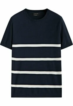 Massimo Dutti Stripe Textured - Print T-Shirt - Blue -Massimo Dutti Shop 83eaf86c70dc4570ad78427e9bd31c8a