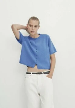 Massimo Dutti With Ceramic Buttons - Cardigan - Stone Blue Denim