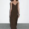 Massimo Dutti LONG SLIP WITH GATHERED DETAIL - Cocktail Dress / Party Dress - Dark Brown -Massimo Dutti Shop 84399ad106d0411cbd71e273366035b8