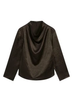 Massimo Dutti FLOWING WITH DRAPED COLLAR - Blouse - Dark Brown -Massimo Dutti Shop 84bb6fe12c5d42ed8dacf0e1fccfd549
