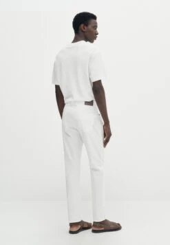 Massimo Dutti Slim Fit Textured Effect - Trousers - White -Massimo Dutti Shop 84f757d889664fd9ae426b25d663e74f