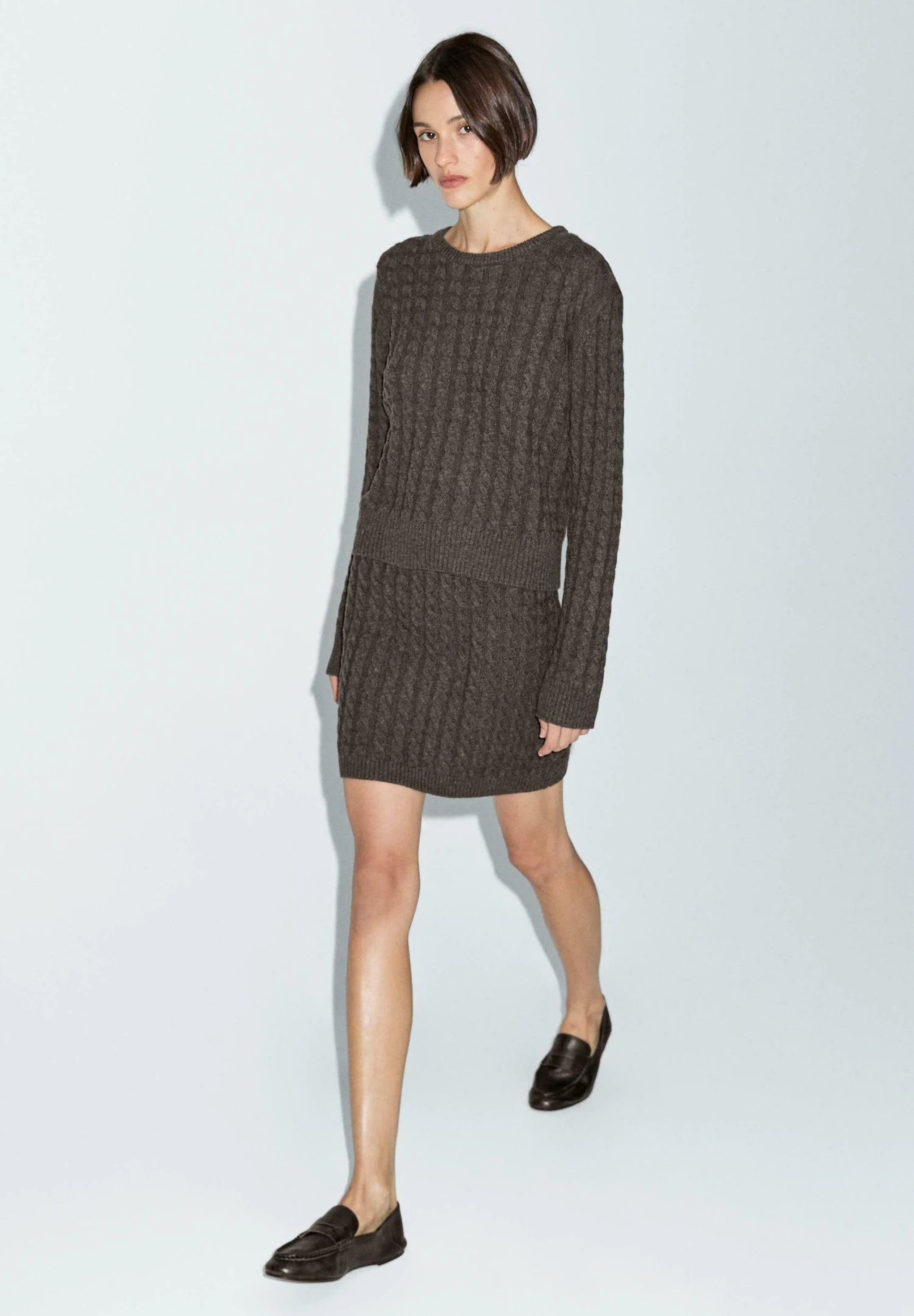 Massimo Dutti CABLE WITH CREW NECK - Jumper - Mottled Brown 4 Massimo Dutti CABLE WITH CREW NECK - Jumper - Mottled Brown - Image 2