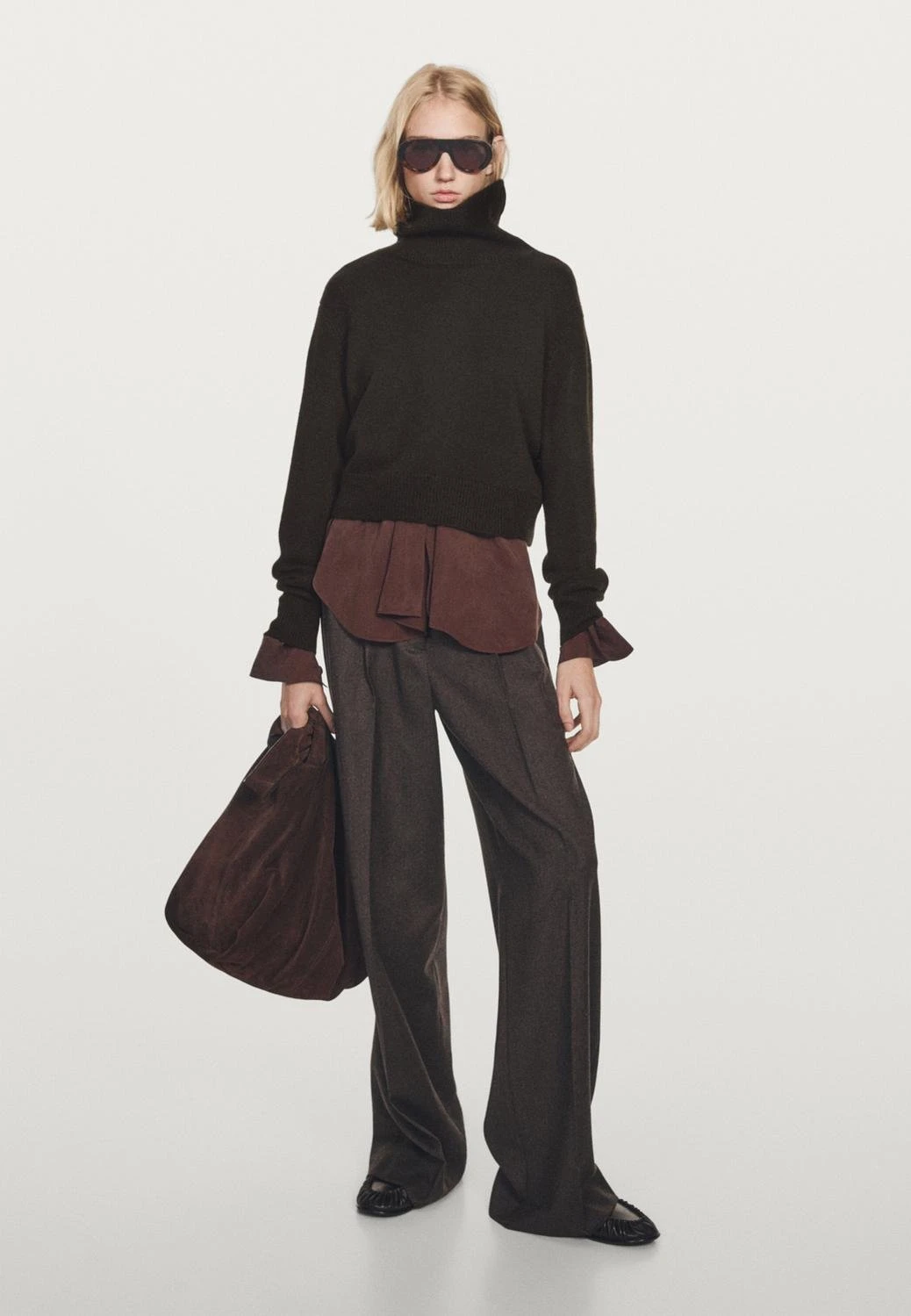 Massimo Dutti SHORT KNIT SWEATER - Jumper - Dark Brown 6 Massimo Dutti SHORT KNIT SWEATER - Jumper - Dark Brown - Image 4