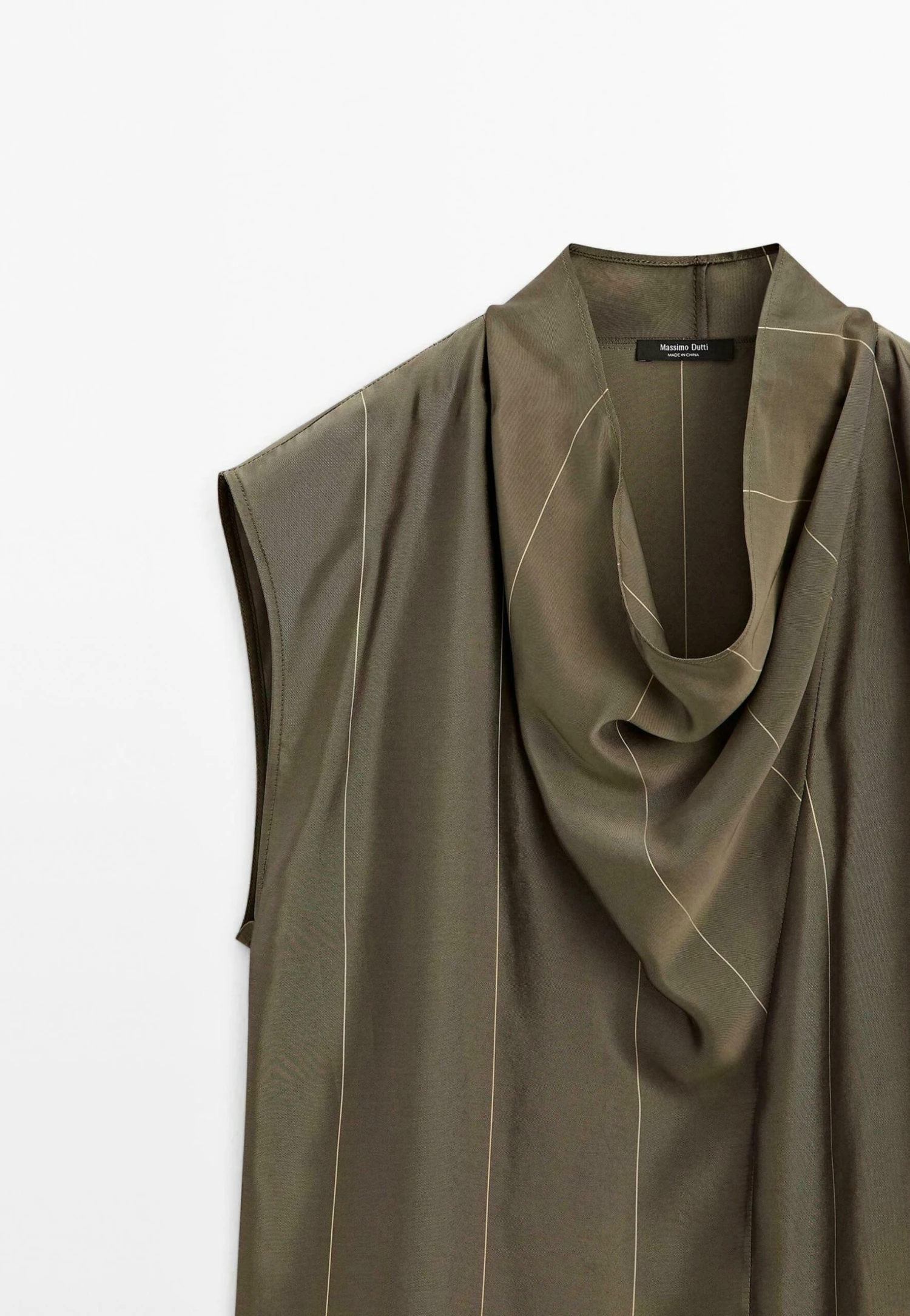 Massimo Dutti FLOWING GARMENT WITH STRIPED DETAILS - Blouse - Khaki 9 Massimo Dutti FLOWING GARMENT WITH STRIPED DETAILS - Blouse - Khaki - Image 7