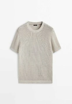 Massimo Dutti Crochet With Short Sleeves- Basic T-Shirt - Beige -Massimo Dutti Shop 865963e9fecb416cbd7475a153f5ce7b