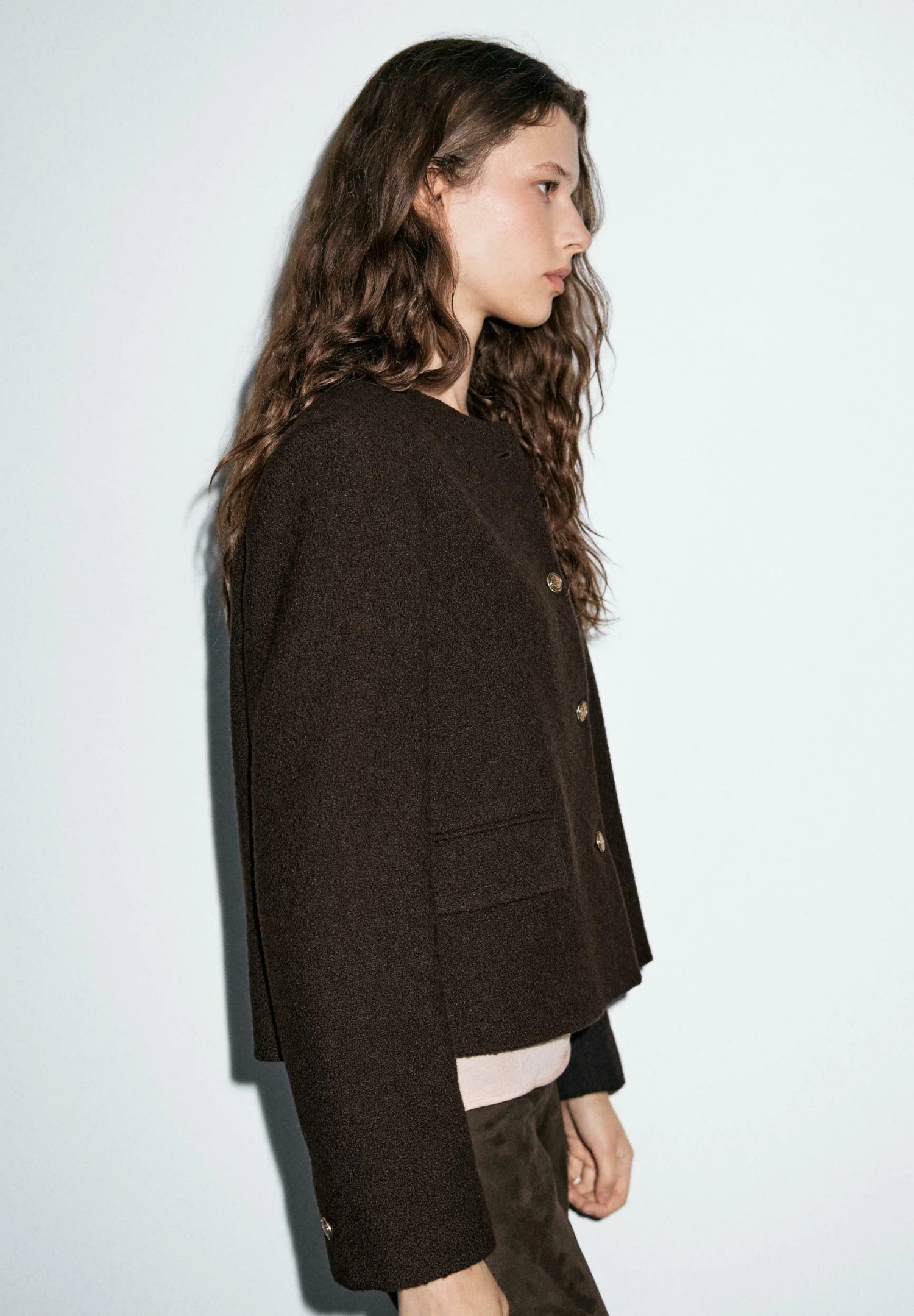 Massimo Dutti ELEGANT CROPPED WITH FLAP POCKETS - Light Jacket - Mottled Dark Brown 5 Massimo Dutti ELEGANT CROPPED WITH FLAP POCKETS - Light Jacket - Mottled Dark Brown - Image 3