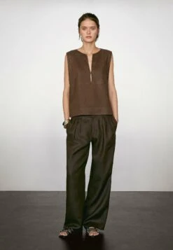 Massimo Dutti SLEEVELESS OPEN NECK - Top - Dark Brown