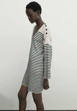 Massimo Dutti Short Striped With Button Detail- Jumper Dress - Dark Blue -Massimo Dutti Shop 876a24292d424158b3f366b3d22faac5