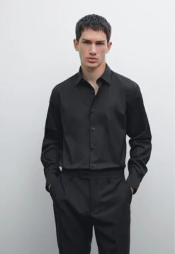 Massimo Dutti SLIM FIT STRETCH LONG SLEEVE - Shirt - Black
