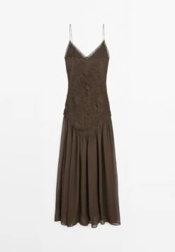 Massimo Dutti LONG SLIP WITH GATHERED DETAIL - Cocktail Dress / Party Dress - Dark Brown -Massimo Dutti Shop 880cfd464ef14100933eb49161563309
