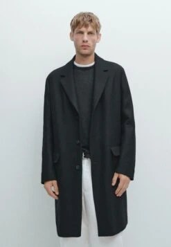 Massimo Dutti LONG WITH LAPEL COLLAR - Classic Coat - Black