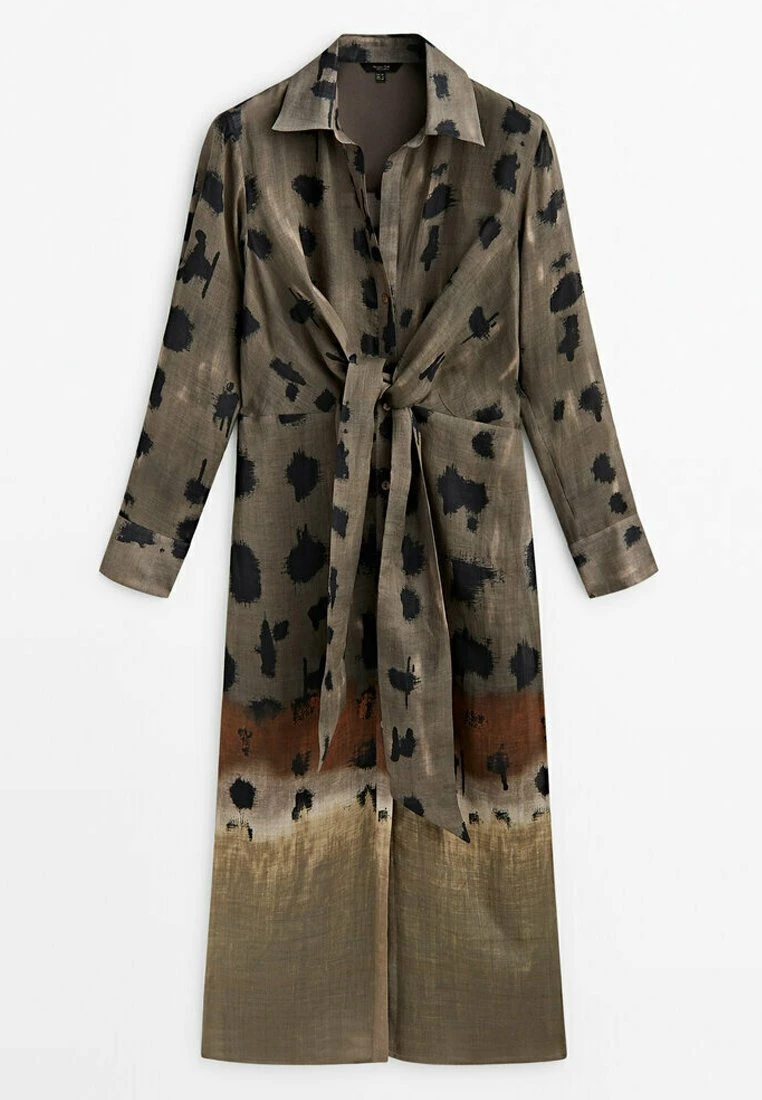 Massimo Dutti Printed With Knot - Shirt Dress - Brown 9 Massimo Dutti Printed With Knot - Shirt Dress - Brown - Image 7