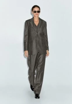 Massimo Dutti PINSTRIPE - Blazer - Mottled Dark Brown