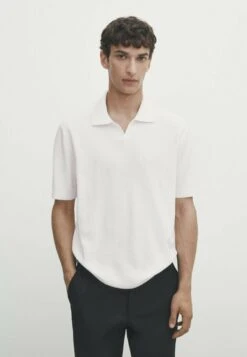 Massimo Dutti Vertical-Textured Micro - Polo Shirt - White