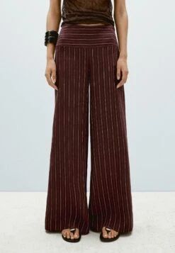 Massimo Dutti HIGH-WAIST WIDE-LEG - Trousers - Bordeaux