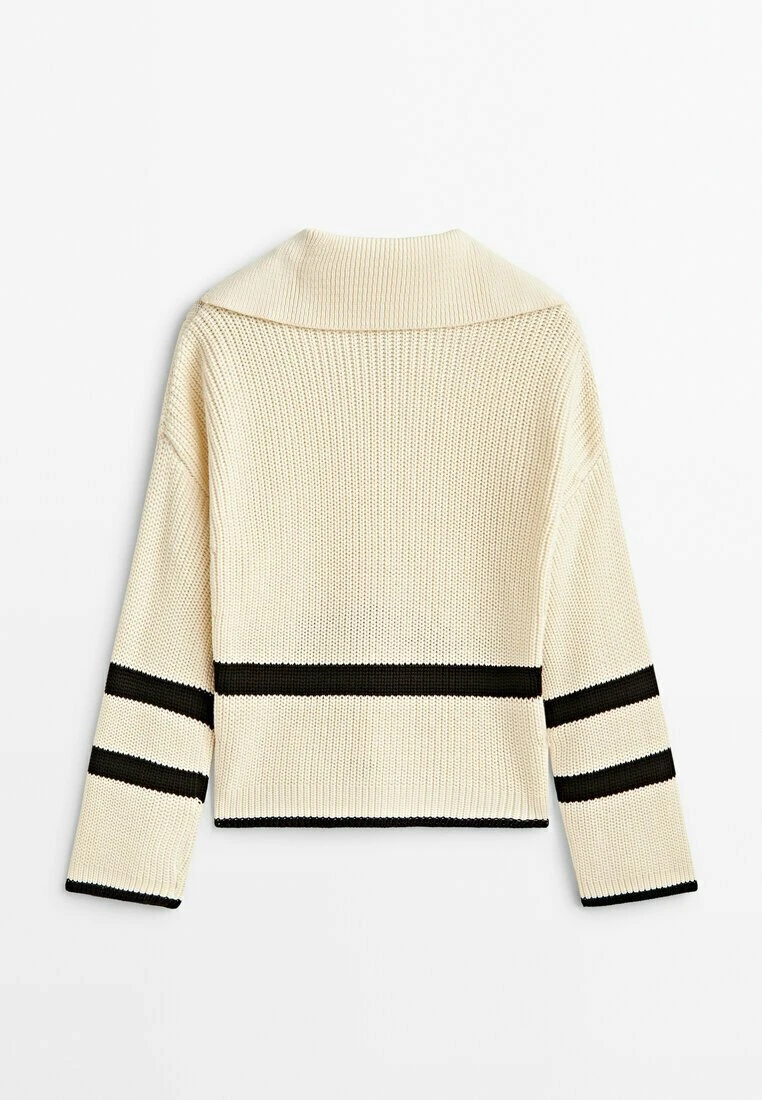 Massimo Dutti Striped With Polo Collar - Jumper - Beige 9 Massimo Dutti Striped With Polo Collar - Jumper - Beige - Image 7