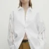 Massimo Dutti With Embroidered Sleeves - Button-Down Blouse - White -Massimo Dutti Shop 89f1d1f6ccae4711bf6b4193e94c0b0a