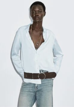 Massimo Dutti FLOWING LONG SLEEVE - Button-down Blouse - Blue