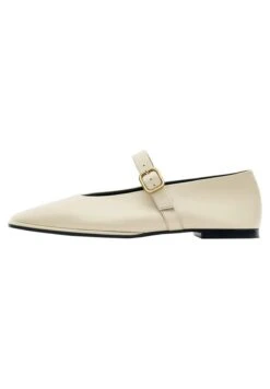 Massimo Dutti Square Flats With Buckled Strap - Ankle Strap Ballet Pumps - Light Brown