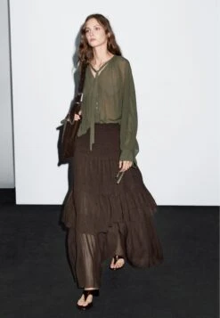 Massimo Dutti LONG RUFFLED - A-line Skirt - Mottled Dark Brown 14 Massimo Dutti LONG RUFFLED - A-line Skirt - Mottled Dark Brown -Massimo Dutti Shop 8b6fd36e2a4f4d2e8771f1add10f2487