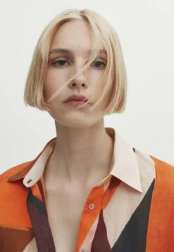 Massimo Dutti With Geometric Print - Button-Down Blouse - Orange -Massimo Dutti Shop 8b7edf15ff124ef697991e54c510e07c