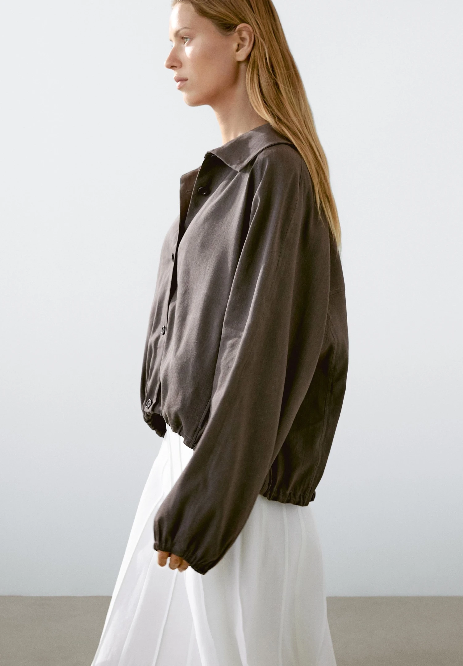 Massimo Dutti BOMBER NECK WITH RAGLAN SLEEVES - Bomber Jacket - Mottled Dark Brown 6 Massimo Dutti BOMBER NECK WITH RAGLAN SLEEVES - Bomber Jacket - Mottled Dark Brown - Image 4