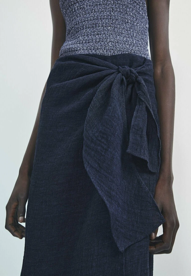 Massimo Dutti Waffle Midi - Wrap Skirt - Blue 6 Massimo Dutti Waffle Midi - Wrap Skirt - Blue - Image 4