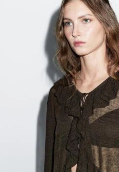 Massimo Dutti RUFFLED SEMI-SHEER - Cardigan - Brown -Massimo Dutti Shop 8c48a587638d451f882d4be78854ca81
